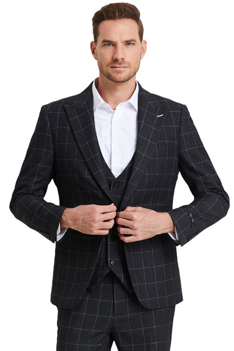 Bold Black Windowpane Suit in Slim Fit