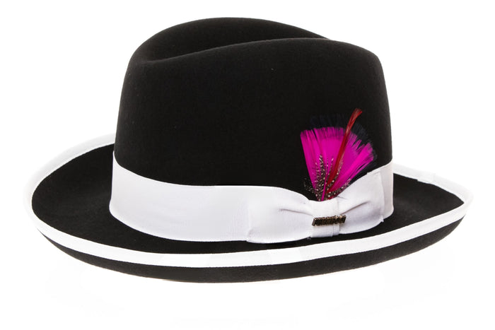 Black & White 100% Wool Australian Fur Felt Godfather Hat by Ferrecci