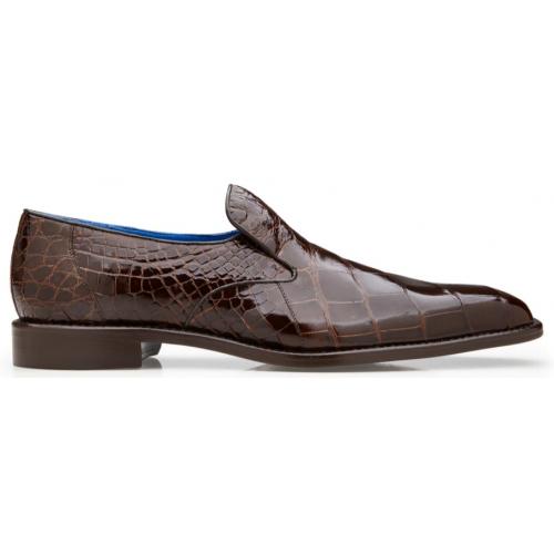 Men's Genuine Alligator Leather Loafers - Chocolate Brown Slip-On Dress Shoes - Belvedere Genova