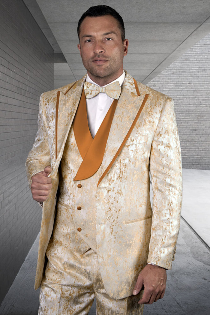 Men's Satin Floral Tuxedo in Brick