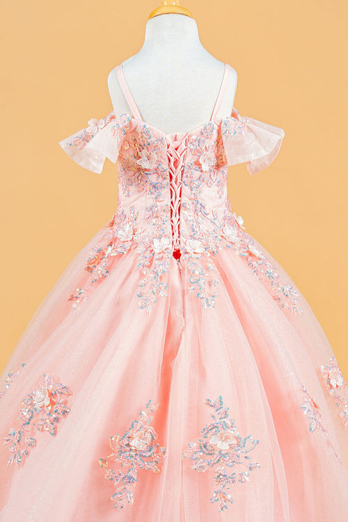 Cold Shoulder Ball Gown Tulle Flower Dress with Floral Appliqué by Elizabeth K GK120