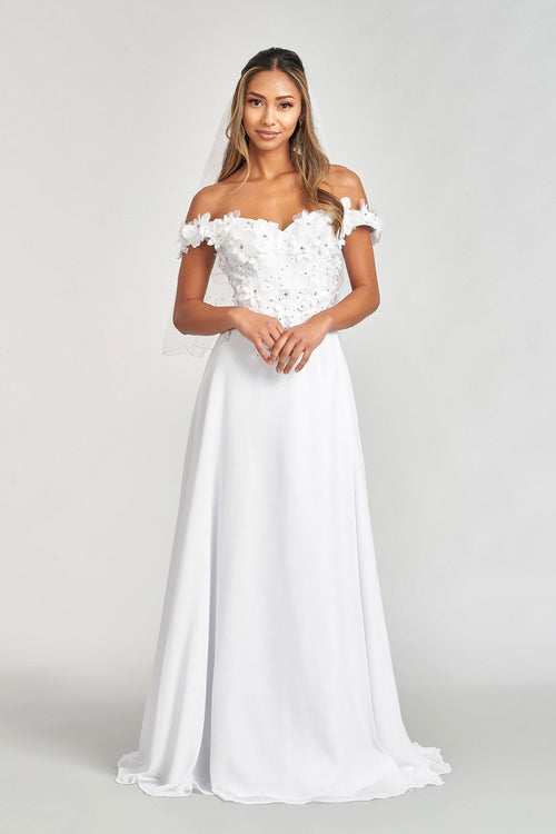 Off Shoulder Floral Chiffon Gown by Elizabeth K GL3018