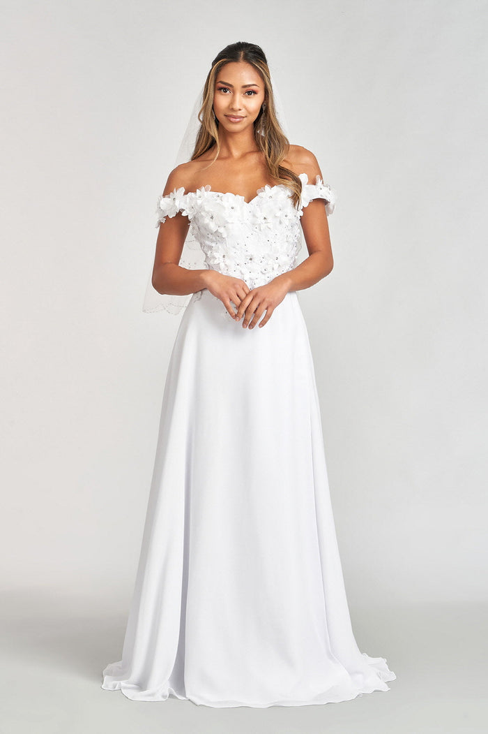 Off Shoulder Floral Chiffon Gown by Elizabeth K GL3018