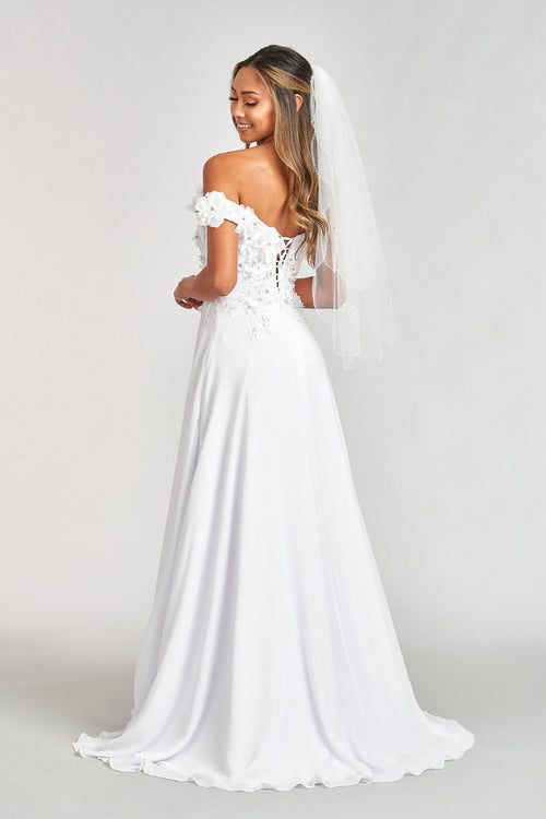 Off Shoulder Floral Chiffon Gown by Elizabeth K GL3018