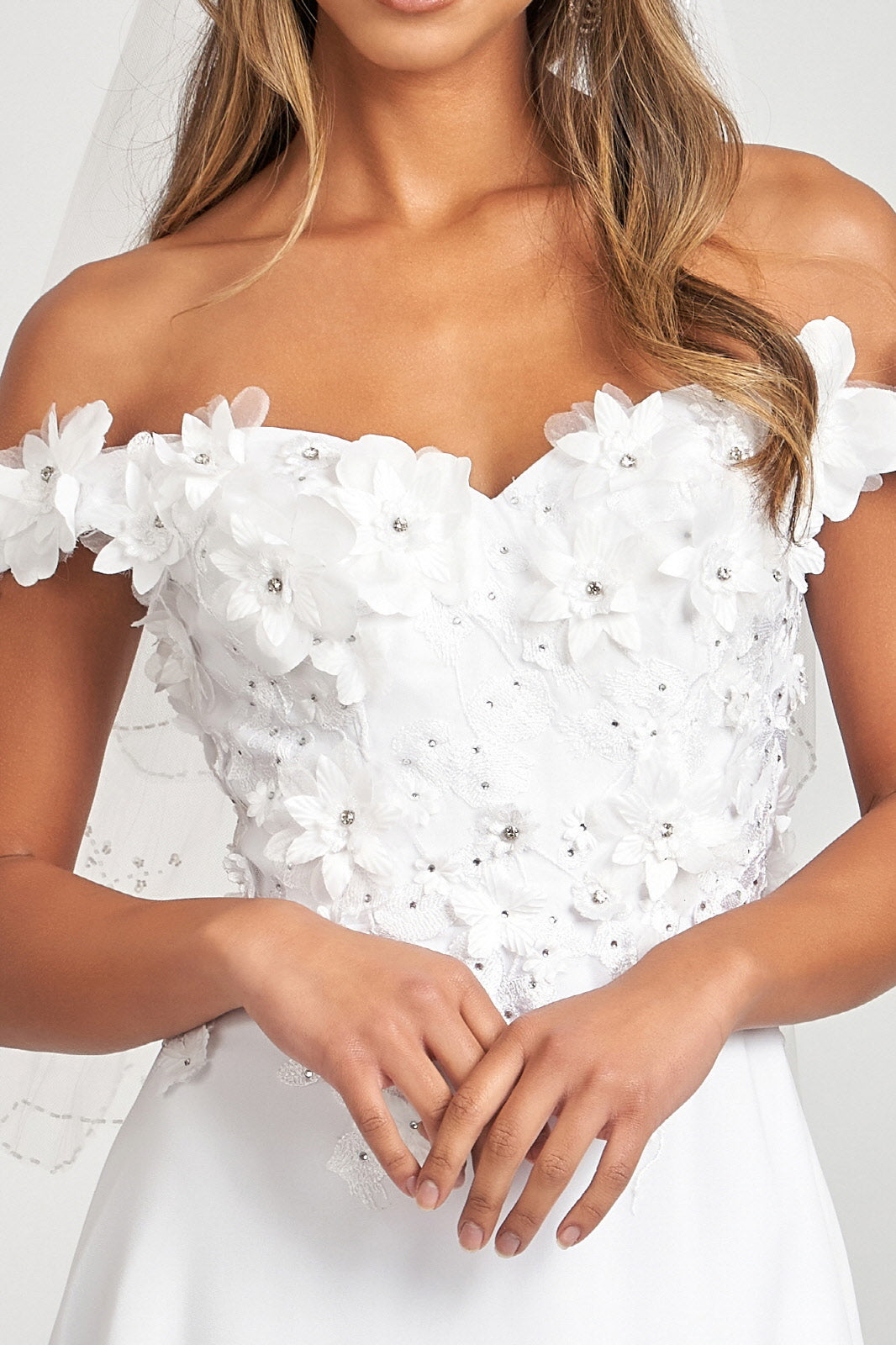 Off Shoulder Floral Chiffon Gown by Elizabeth K GL3018
