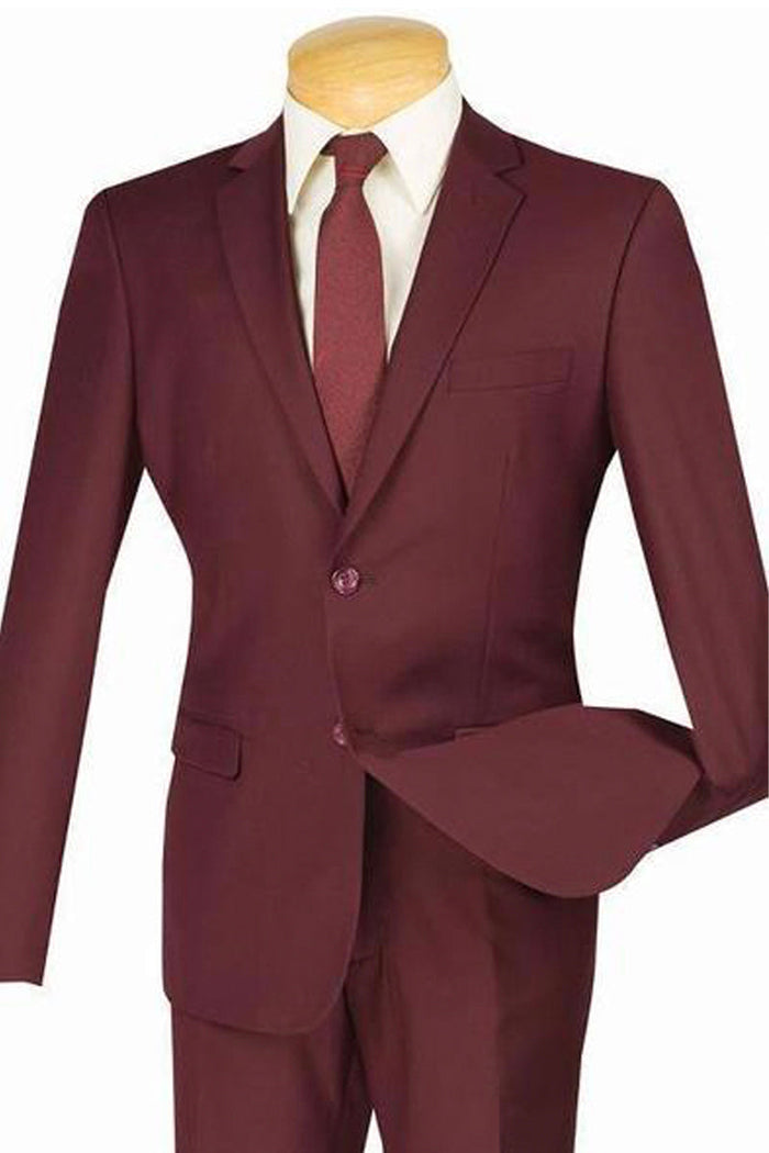 Mens 2 Button Slim Fit Poplin Suit in Beige by Vinci