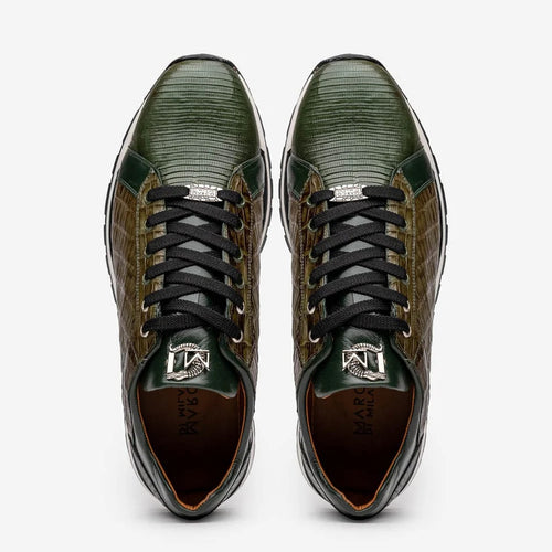 Marco Di Milano Portici Men's Shoes Green & Olive Exotic Lizard / Crocodile Casual Sneakers