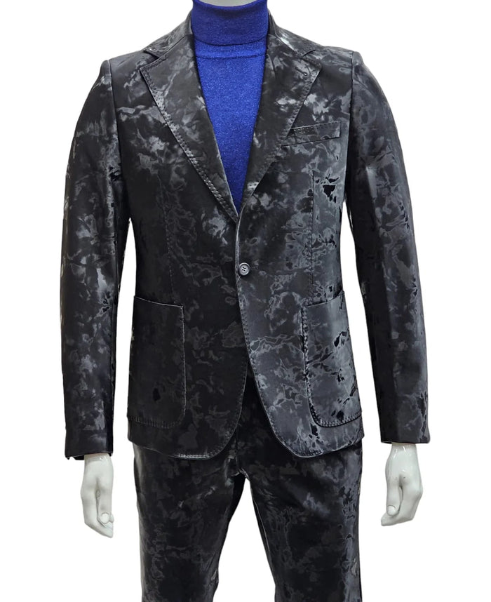 Camouflage Design Two Piece Slim Fit Suit Black by USA Men's Outlet