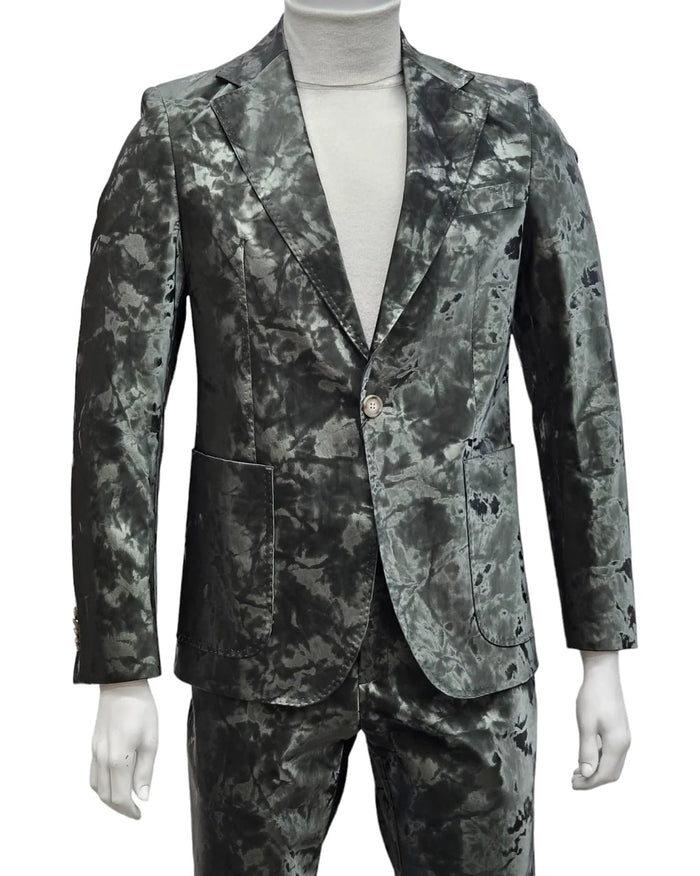 Mens 1 Button Slim Fit Faux Leather with Patch Pockets Green Suit by USA Men's Outlet