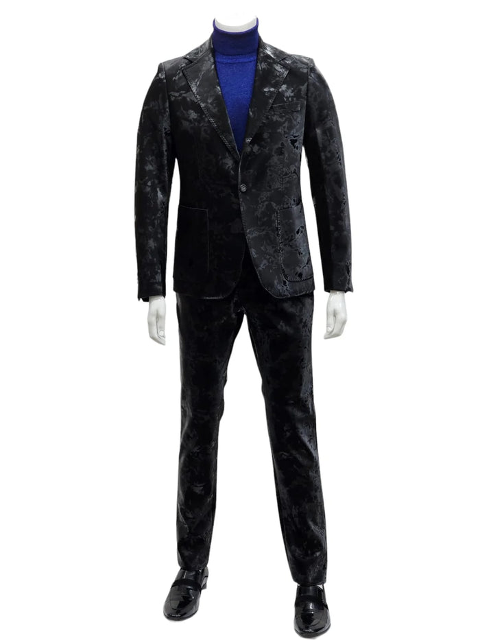 Camouflage Design Two Piece Slim Fit Suit Black by USA Men's Outlet