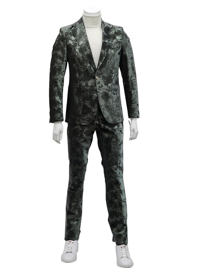 Mens 1 Button Slim Fit Faux Leather with Patch Pockets Green Suit by USA Men's Outlet
