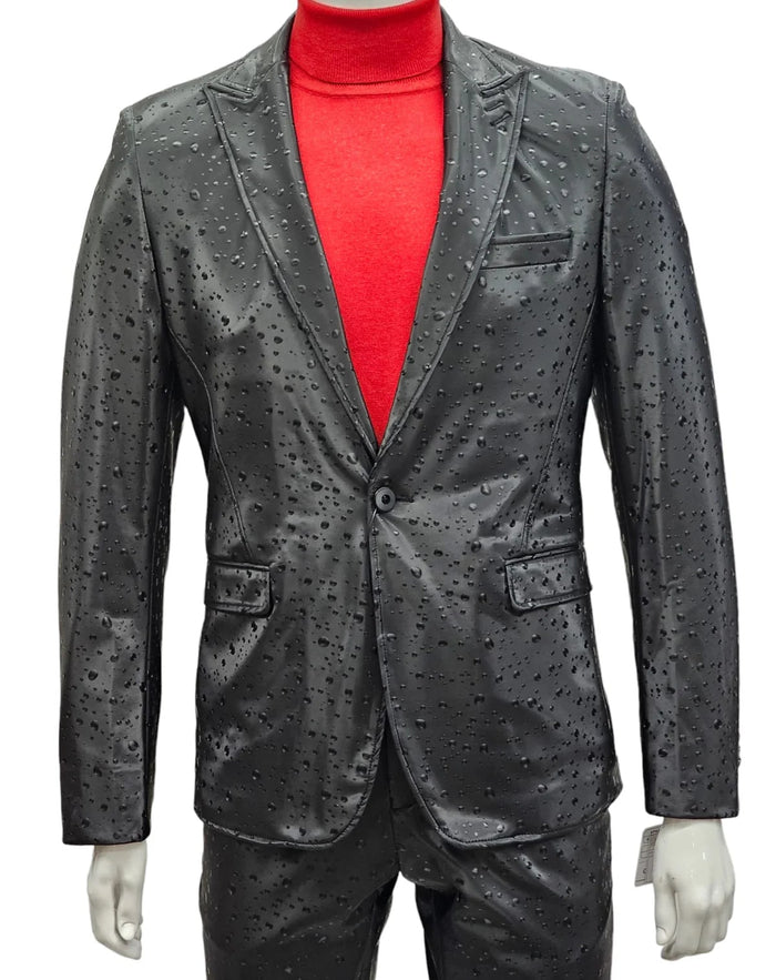 Mens One Button Peak Lapel Suit Black-Rain by USA Men's Outlet