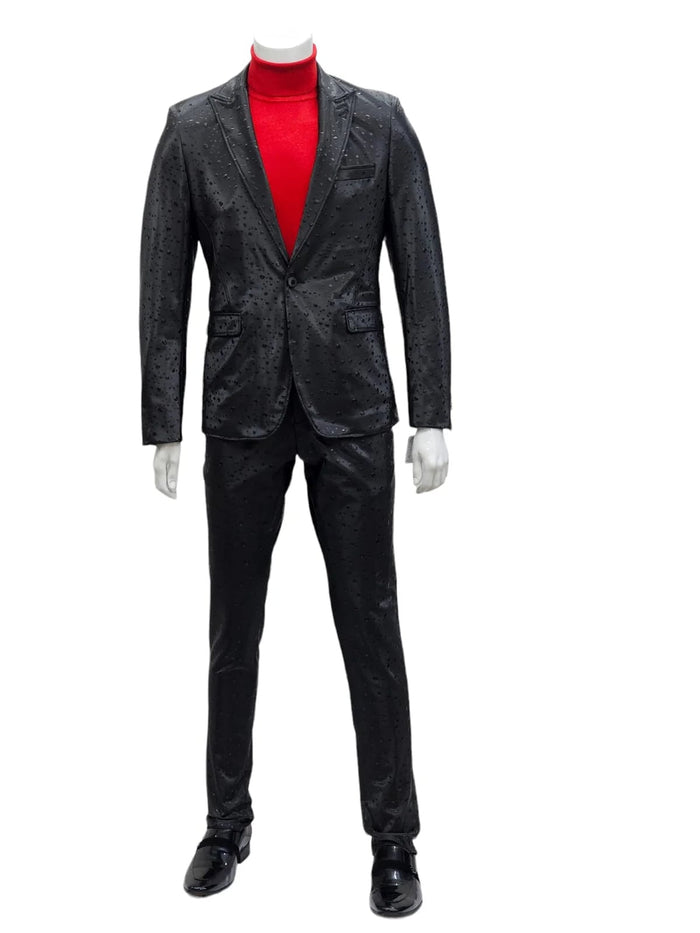 Mens One Button Peak Lapel Suit Black-Rain by USA Men's Outlet
