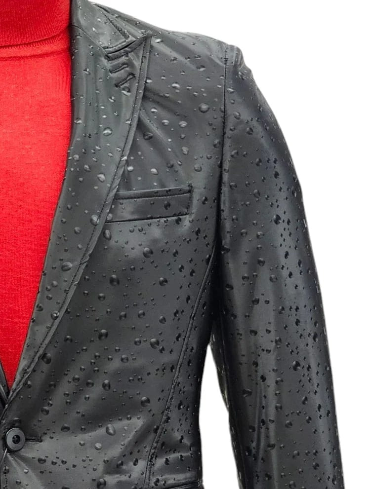 Mens One Button Peak Lapel Suit Black-Rain