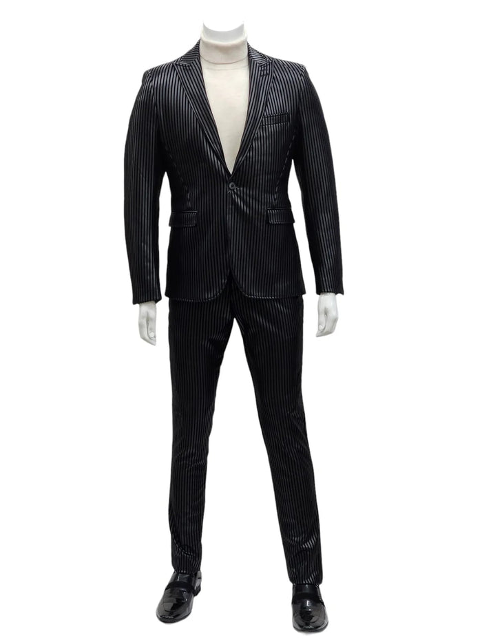 Mens One Button Side Vent Peak Lapel Suit Black by USA Men's Outlet
