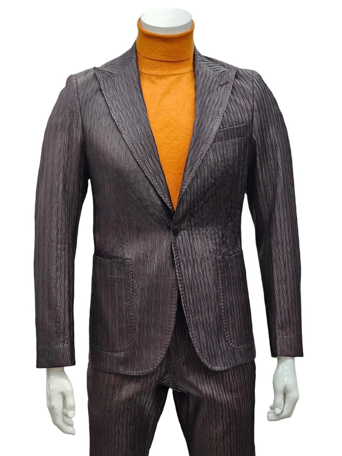 Mens Slim Fit One Button Peak Lapel Suit Brown by USA Men's Outlet