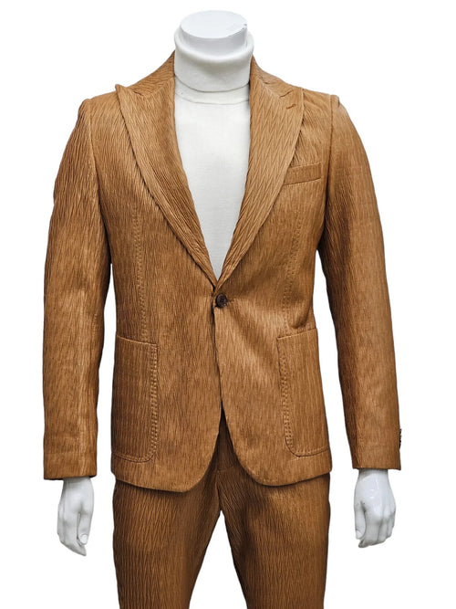 Mens 1 Button Peak Lapel Vegan Leather Suit Tan USA Men's Outlet