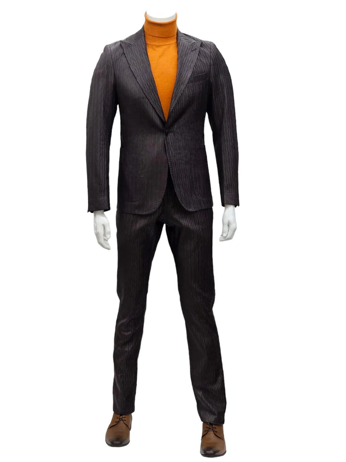 Mens Slim Fit One Button Peak Lapel Suit Brown by USA Men's Outlet