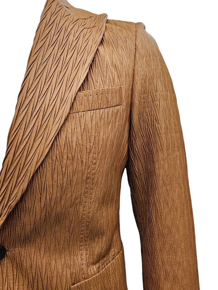 Mens 1 Button Peak Lapel Vegan Leather Suit Tan USA Men's Outlet