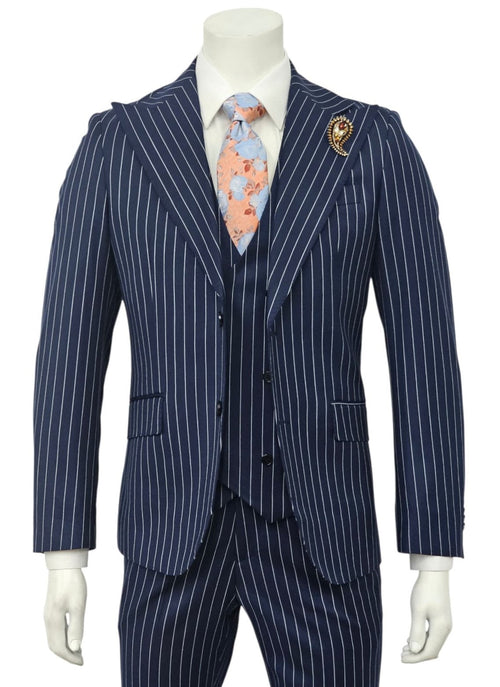 Navy Pinstripe Slim Fit 3-Piece Suit — front view
