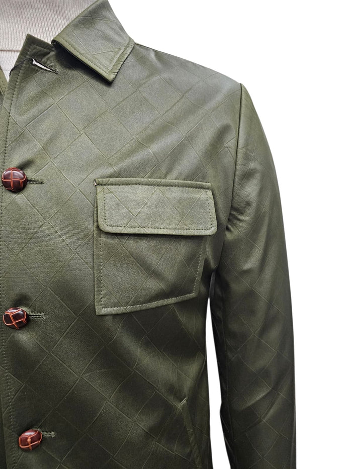 Mens Two Piece Slim Fit Faux Leather Casual Suit Olive by USA Men's Outlet