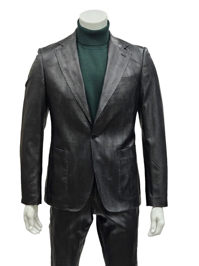 Mens Two Piece Slim Fit Suit One Button Notch Lapel Suit Black by USA Men's Outlet