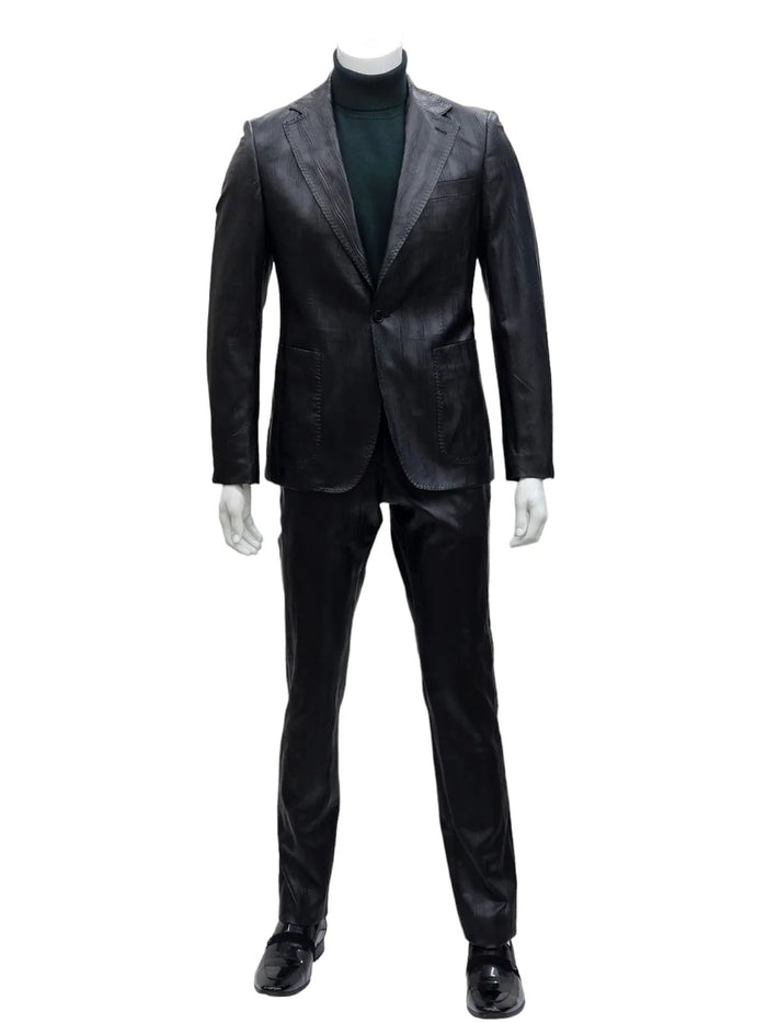 Mens Two Piece Slim Fit Suit One Button Notch Lapel Suit Black by USA Men's Outlet