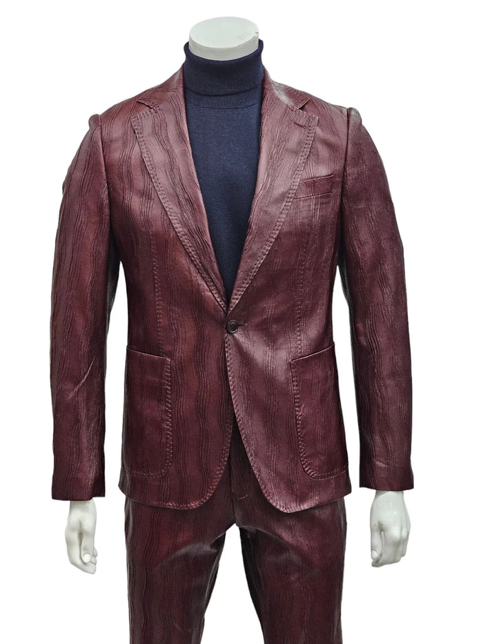 Mens One Button Notch Lapel Suit Burgundy by USA Men's Outlet