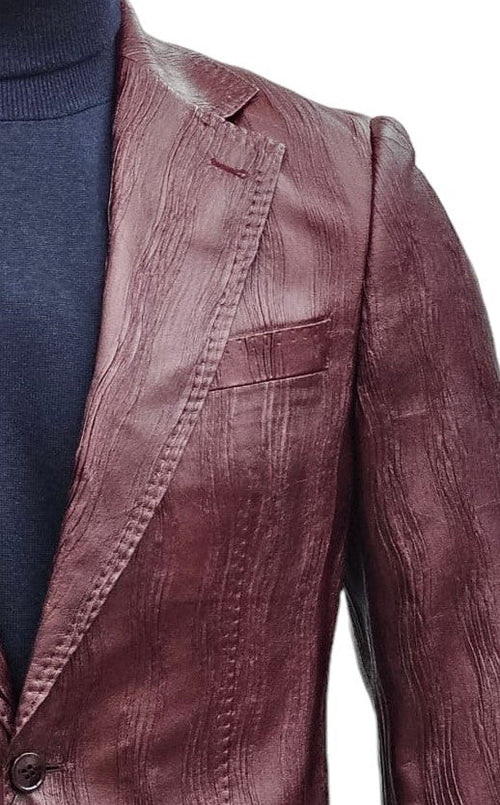 Mens One Button Notch Lapel Suit Burgundy