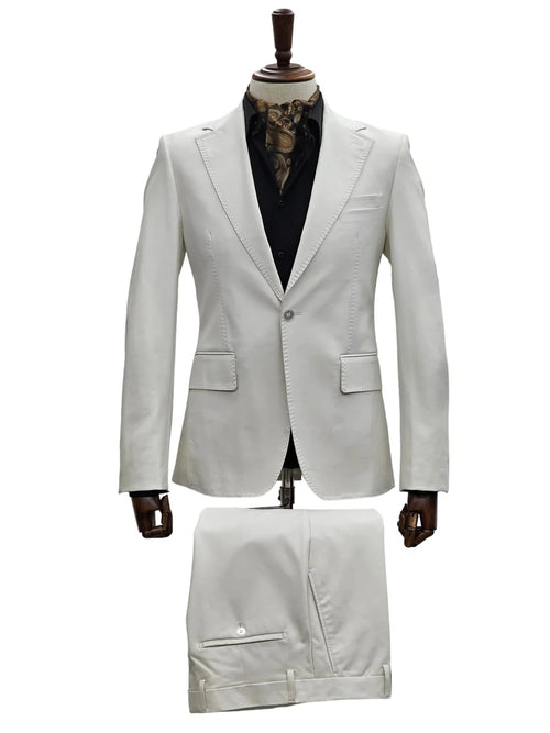 Mens 1 Button Slim Fit Leather Suit Bone