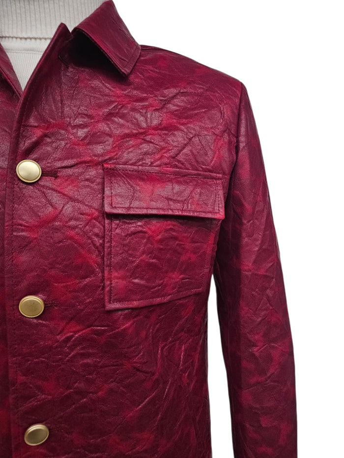 Two Piece Slim Fit Faux Leather Casual Suit Burgundy USA Men's Outlet
