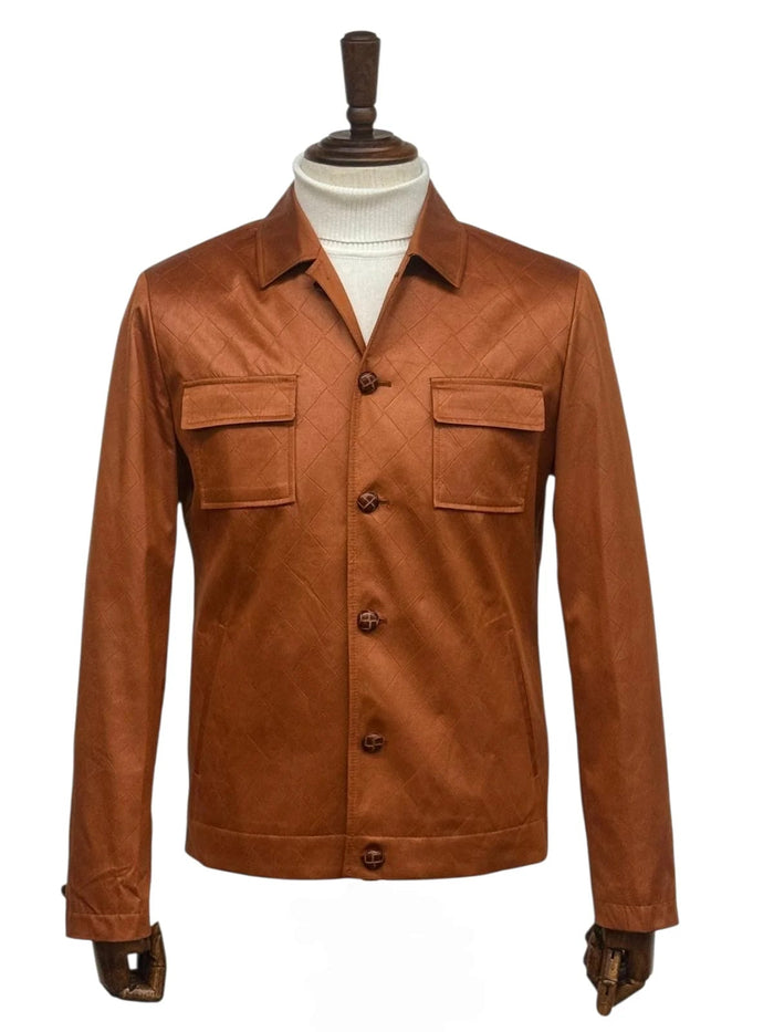 Mens Two Piece Slim Fit Faux Leather Casual Suit Brown by USA Men's Outlet
