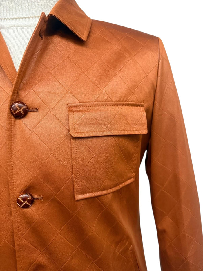 Mens Two Piece Slim Fit Faux Leather Casual Suit Brown by USA Men's Outlet