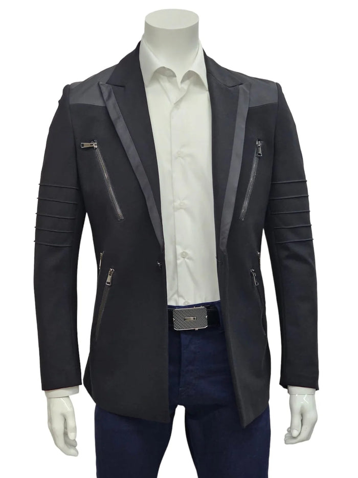 Mens Slim Fit One Button Notch Lapel Suit Black by USA Men's Outlet