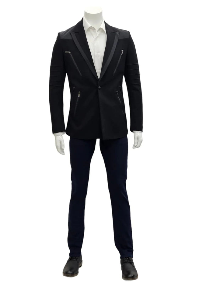 Mens Slim Fit One Button Notch Lapel Suit Black by USA Men's Outlet