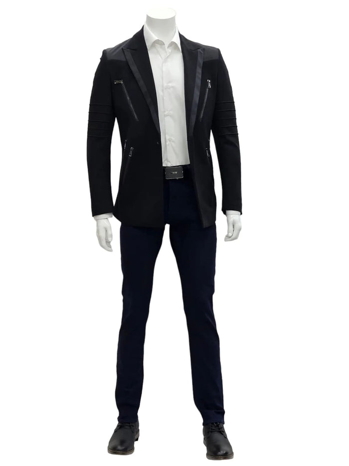 Mens Slim Fit One Button Notch Lapel Suit Black by USA Men's Outlet