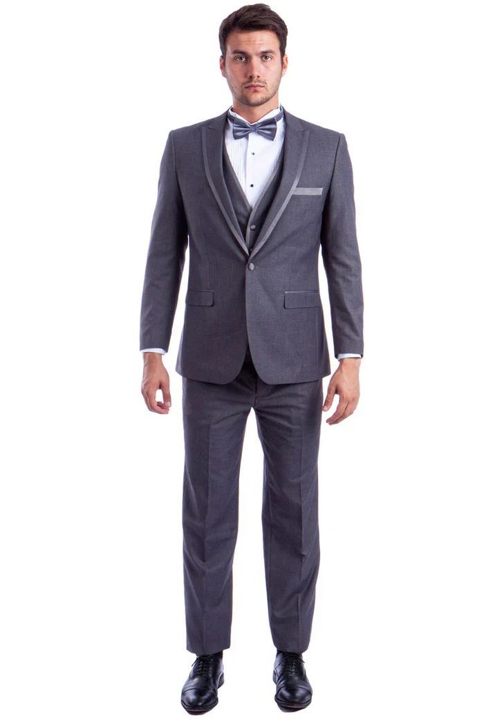 Designer Gray Prom Tuxedo - Grey Wedding One Button Skinny Fit Suit