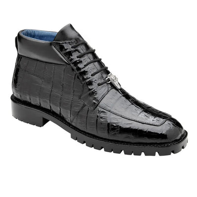 Men's Gallardo Caiman Crocodile Dress Hiker Boot in Black Belvedere Shoes