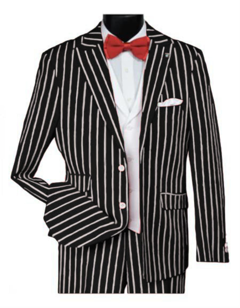 1920s Mens Vested Bold Gangster Pinstripe Suit in Black by USA Men's Outlet