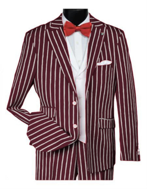 1920s Mens Vested Bold Gangster Pinstripe Suit in Burgundy by USA Men's Outlet