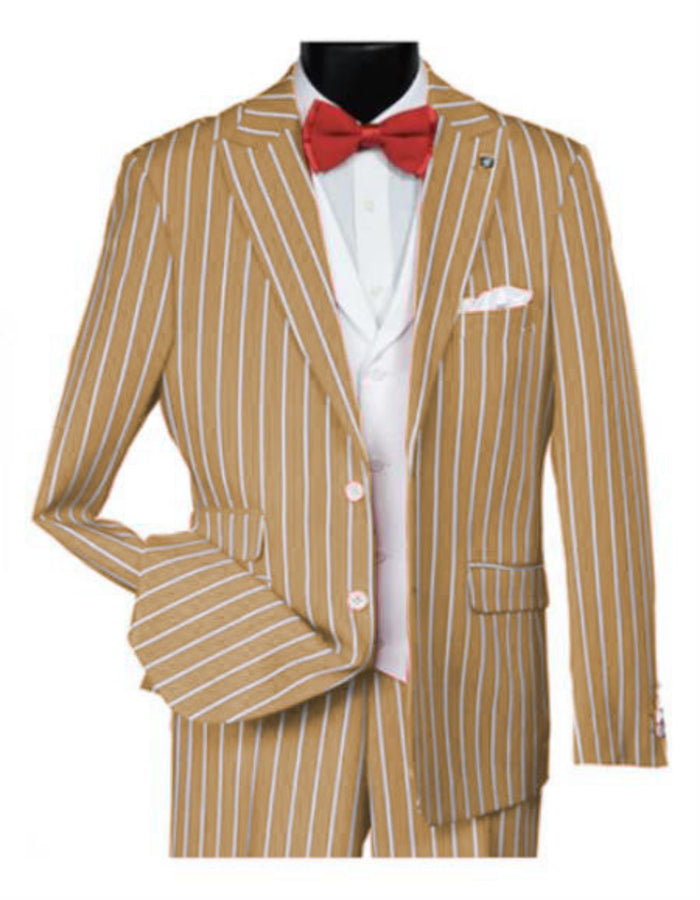 1920s Mens Vested Bold Gangster Pinstripe Suit in Champagne by USA Men's Outlet