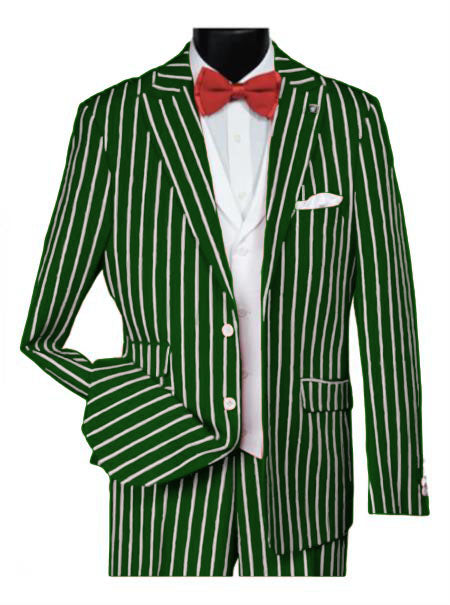 1920s Mens Vested Bold Gangster Pinstripe Suit in Green by USA Men's Outlet