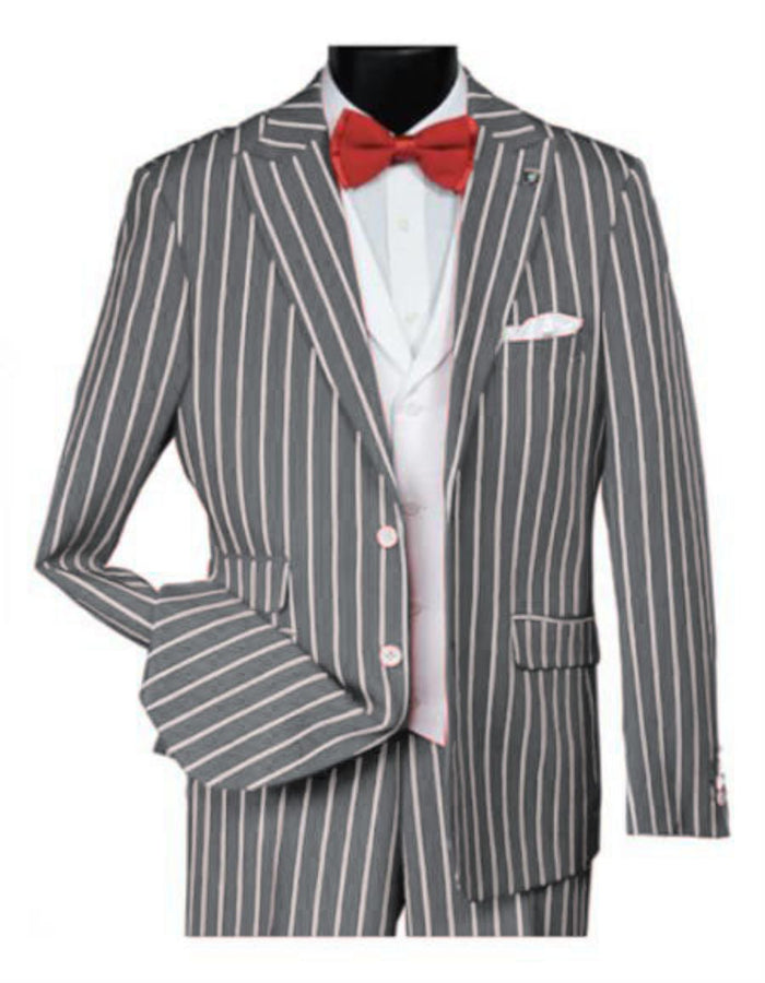 1920s Mens Vested Bold Gangster Pinstripe Suit in Silver by USA Men's Outlet