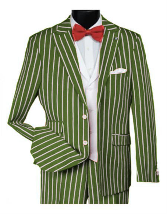 1920s Mens Vested Bold Gangster Pinstripe Suit in Lime by USA Men's Outlet