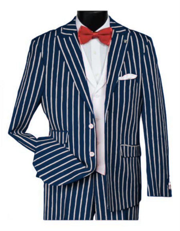 1920s Mens Vested Bold Gangster Pinstripe Suit in Navy by USA Men's Outlet
