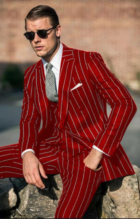 Hot Red Pinstripe Suit - Gangster Suit - 1920's Suit by USA Men's Outlet