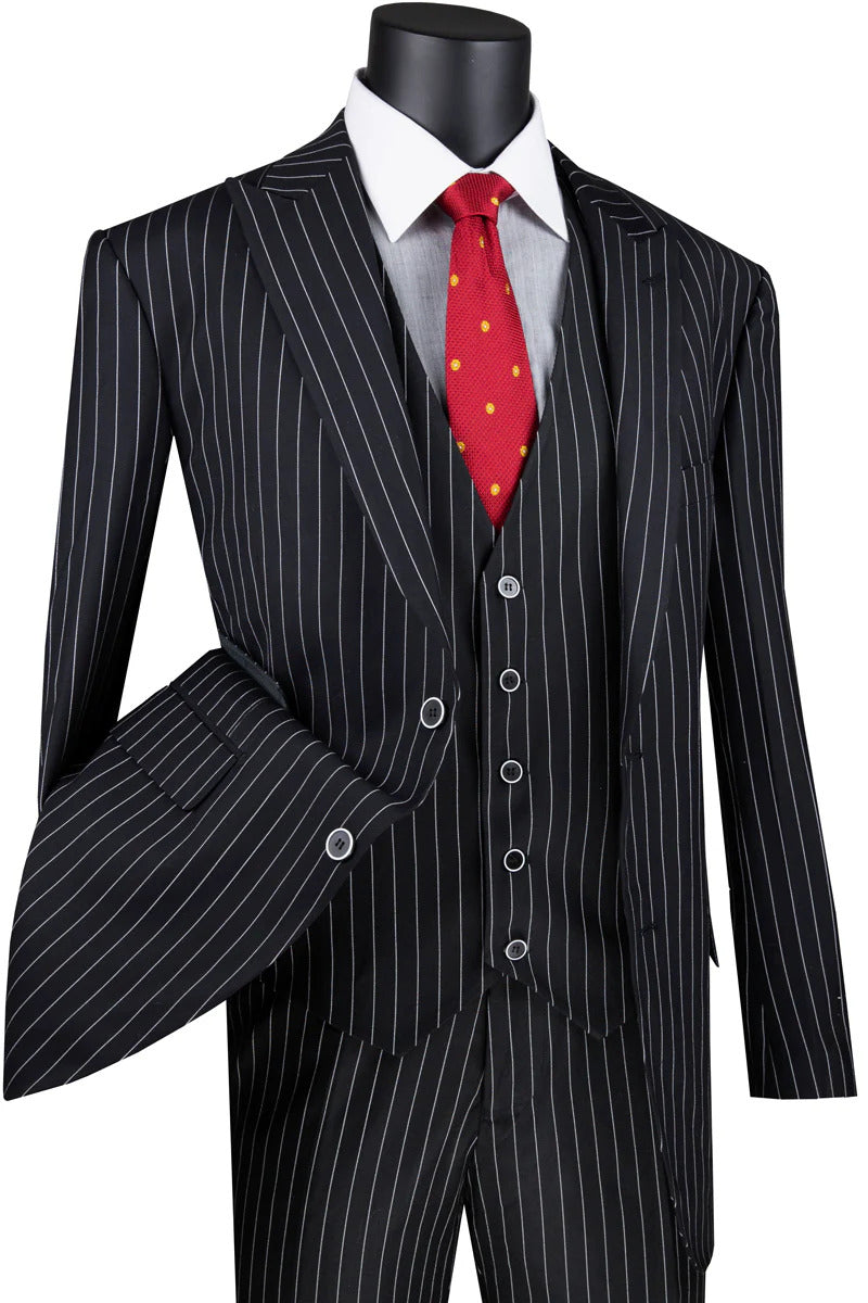 Mens Vested Gangster Pinstripe 1920's Suit in Black – SuitUSA