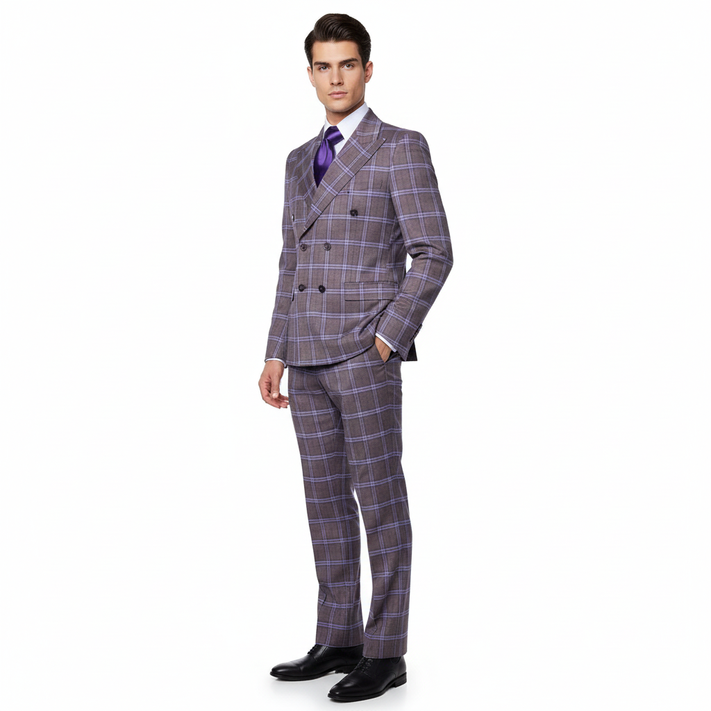 Men’s Purple Windowpane Suit – Premium Milano Fit Formal & Casual Wear By Rossi Man RM1846