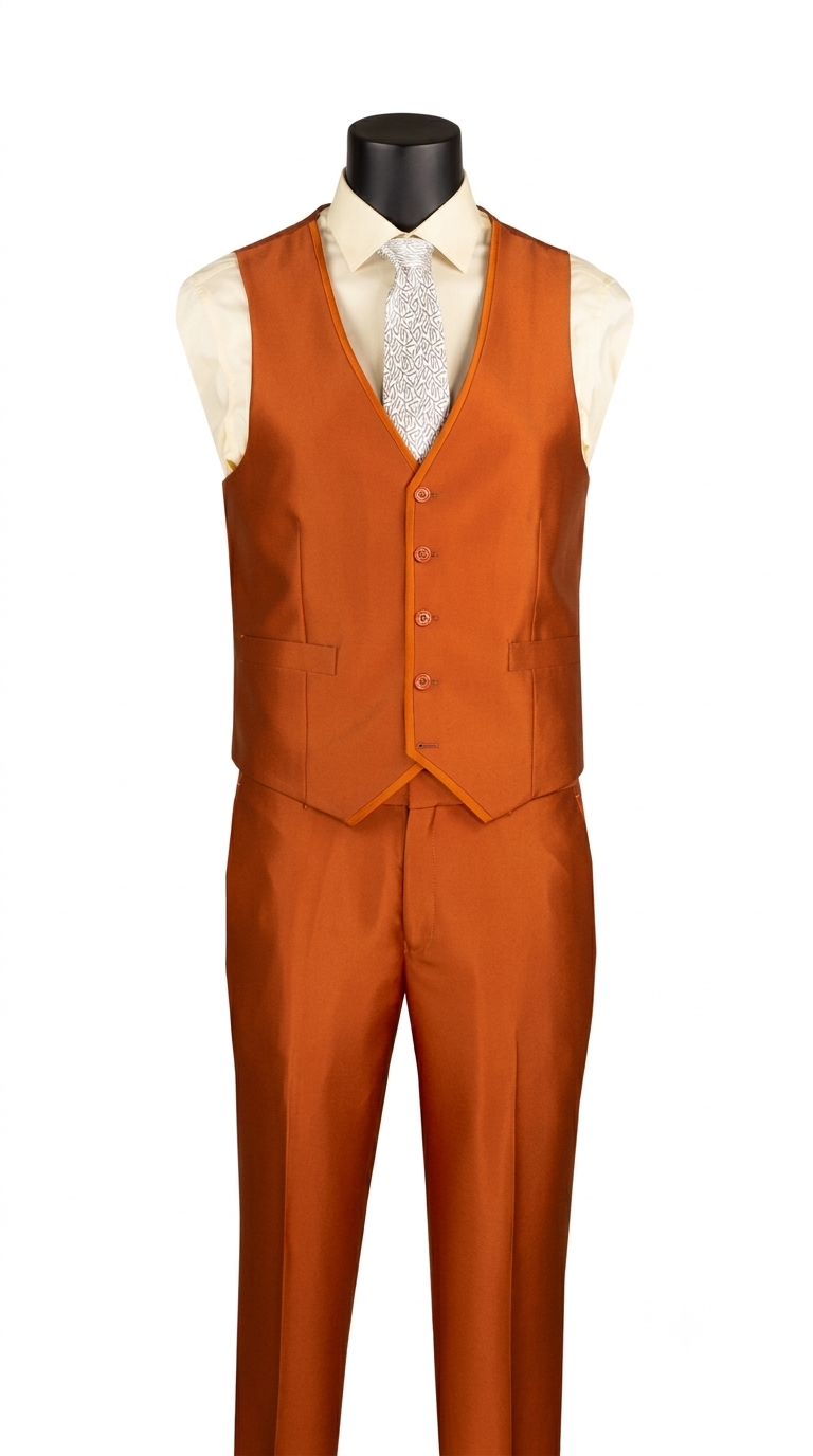 Men's Rust Solid Three Piece Suit