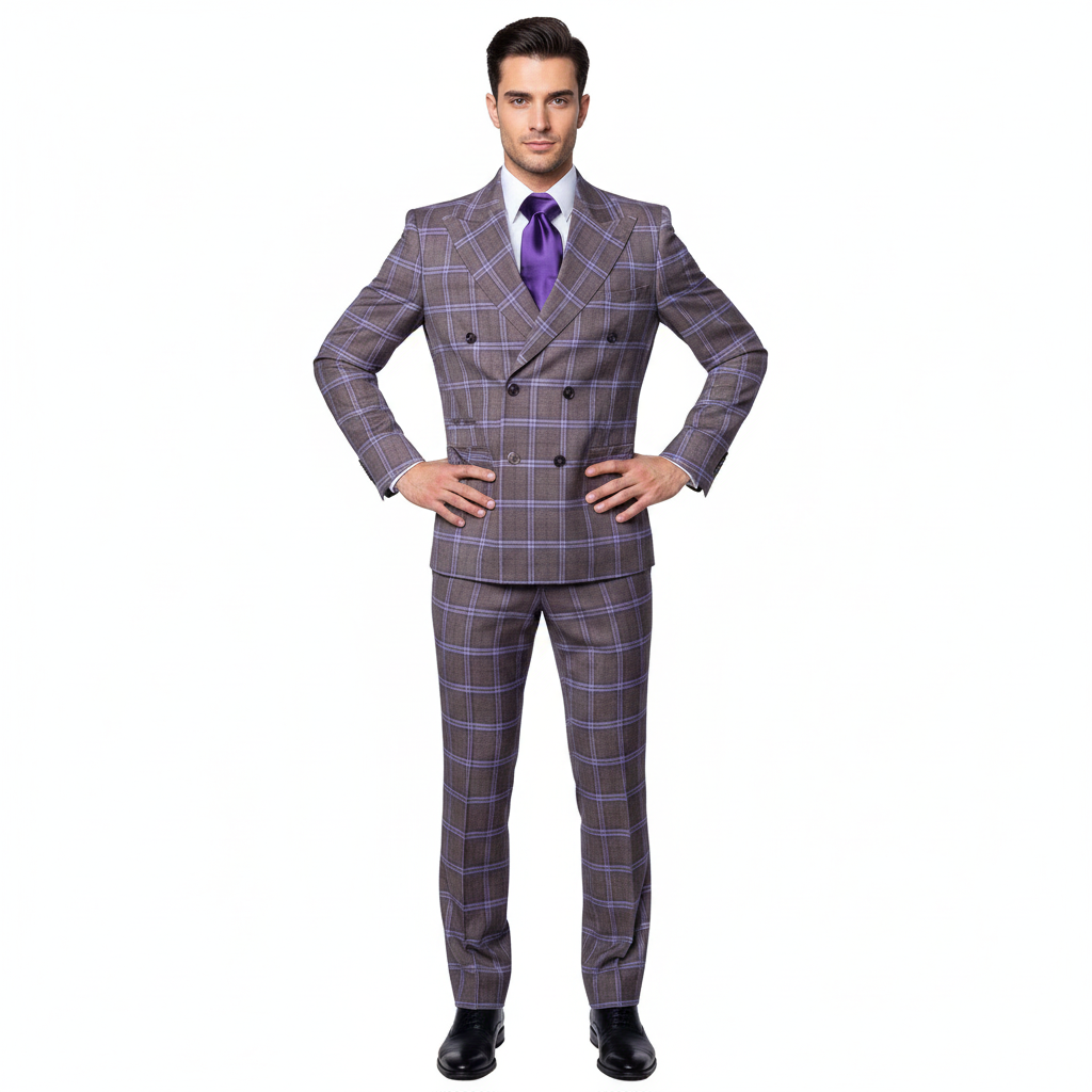 Men’s Purple Windowpane Suit – Premium Milano Fit Formal & Casual Wear By Rossi Man RM1846